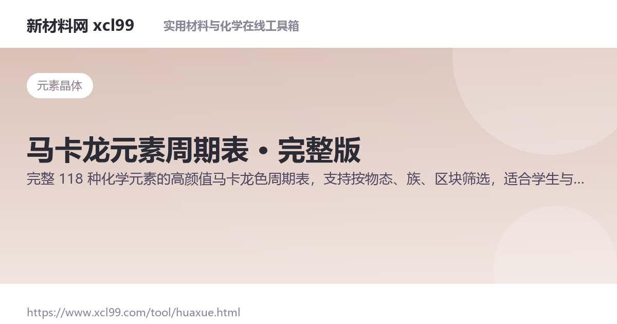 马卡龙元素周期表 · 完整版 · 新材料网 xcl99 在线工具
